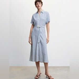 MANGO LINEN STRIPED SHIRT DRESS, Size 4